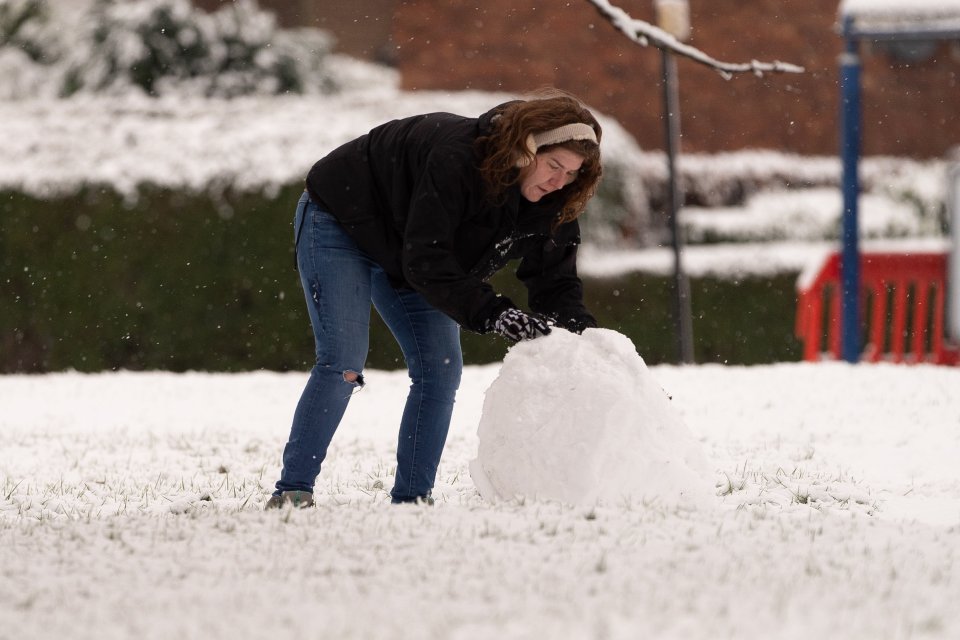 The fall was thick enough to make a snowman in Sheffield this morning