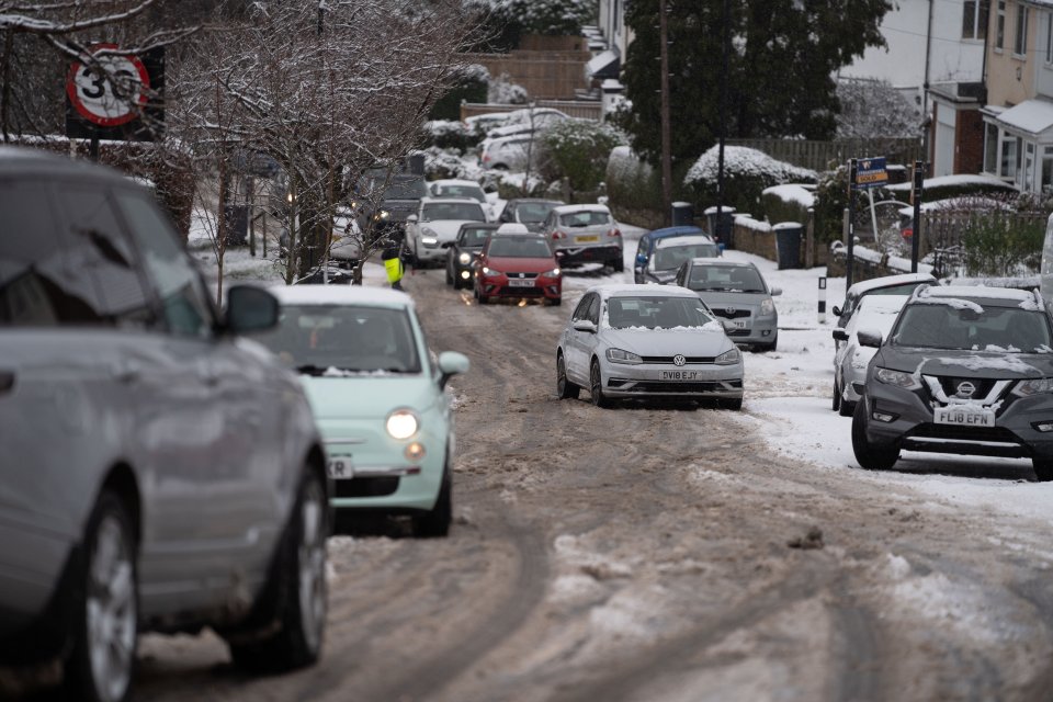 In Sheffield, cars have been trapped on hills by the slush