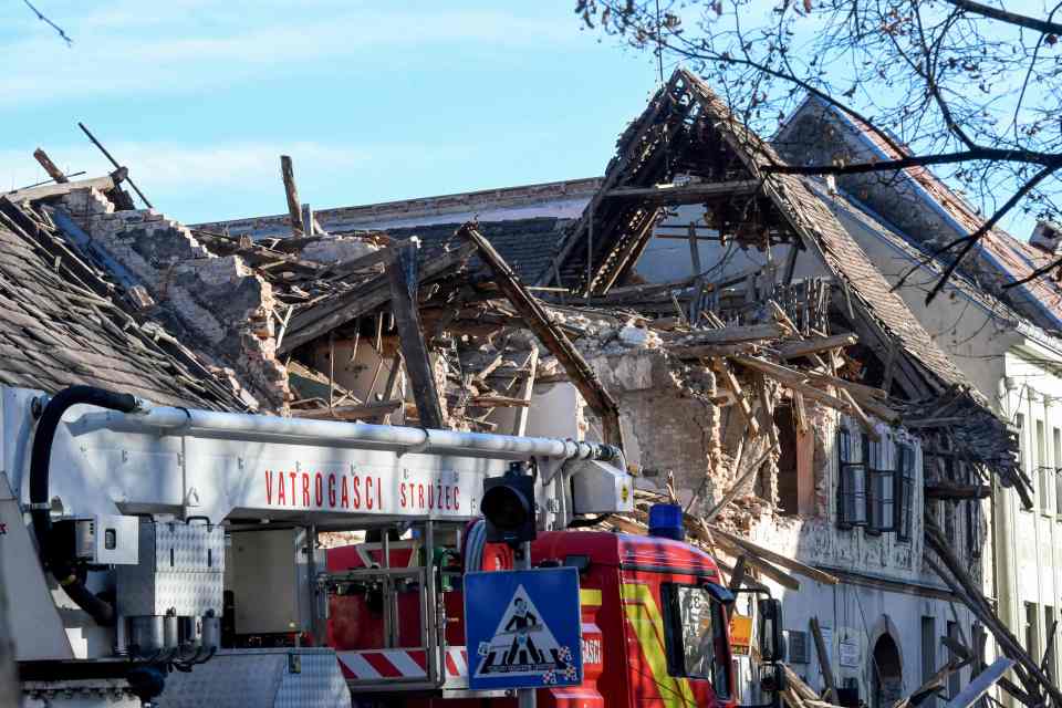 The roof of a building seen collapsed