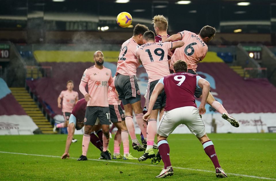 Skipper Ben Mee powers the home side in front against Sheffield United