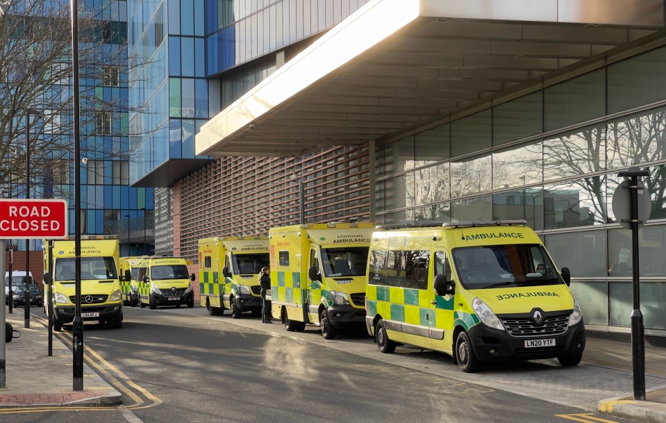 Ambulances can be seen outside the Royal London Hospital 