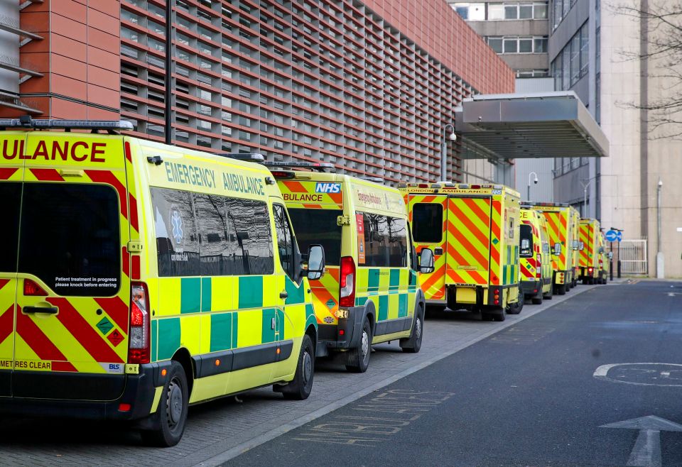 Ambulances lined up outside the Royal London Hospital today