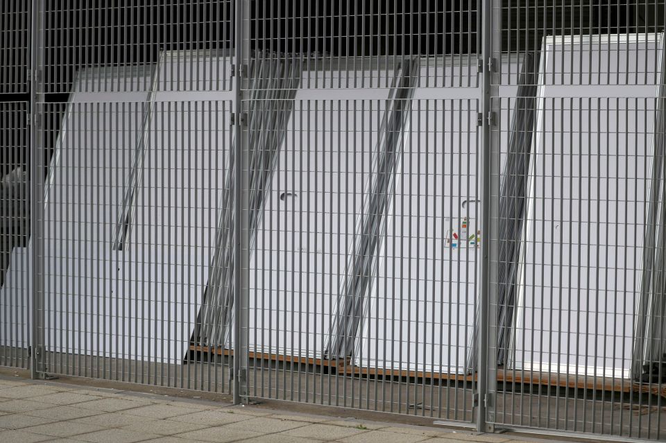 Stacked partitions at the ExCeL centre in east London which is where the first Nightingale hospital was opened