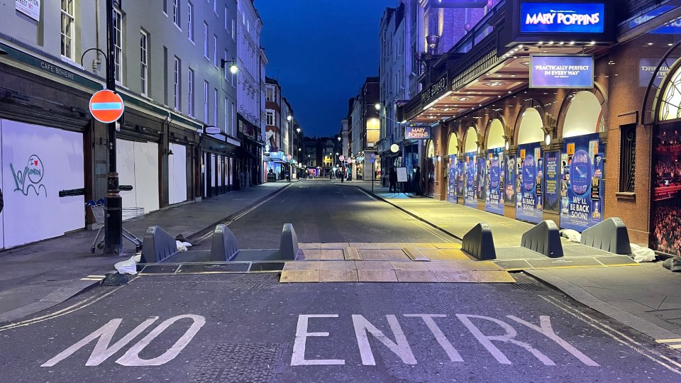 Streets in Soho, Central London were empty yesterday evening