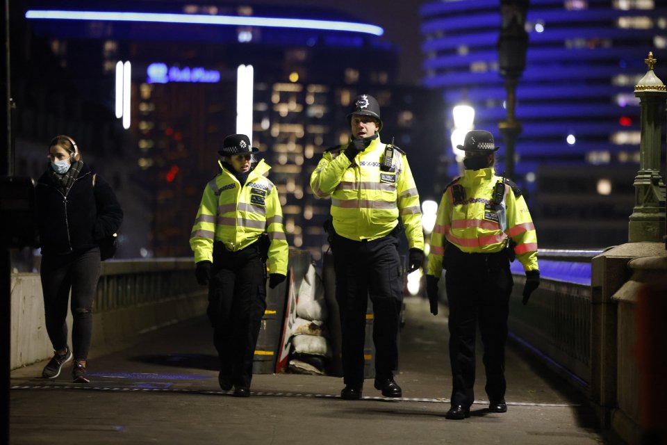 Cops patrol London on New Year's Eve, warning areas of the capital with high infection rates would be focused on