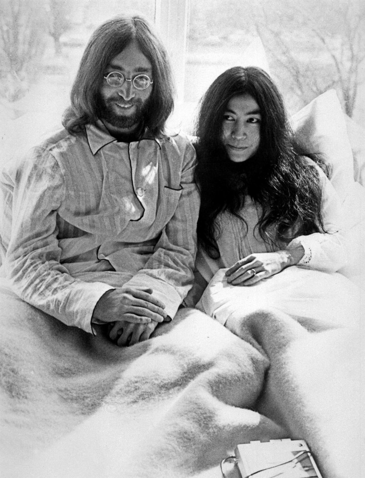 John Lennon and his wife, Yoko Ono, at the Hilton Hotel in Amsterdam