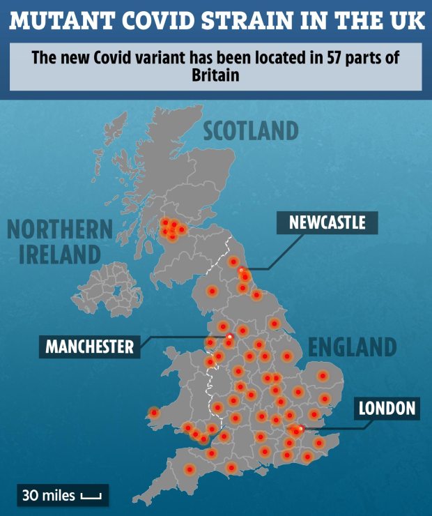 The new UK variant is already "everywhere". Pictured is the places Public Health England have listed