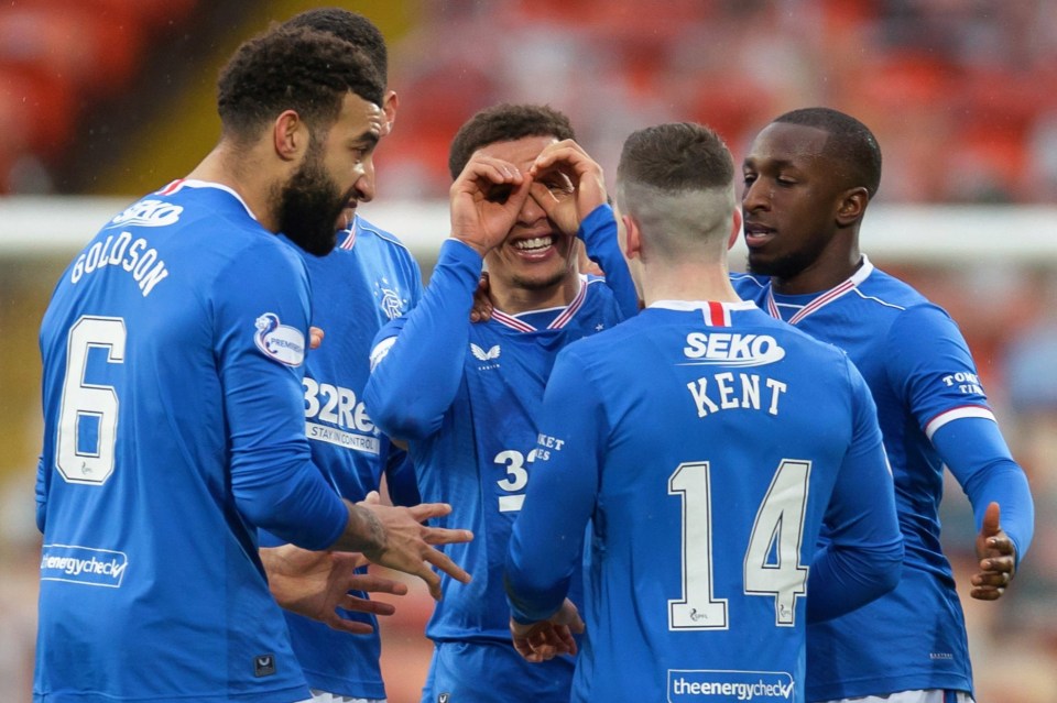 James Tavernier celebrates opening the scoring at Dundee United