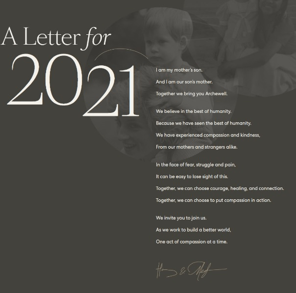 The pair wrote a letter for 2021 as they launched their full site