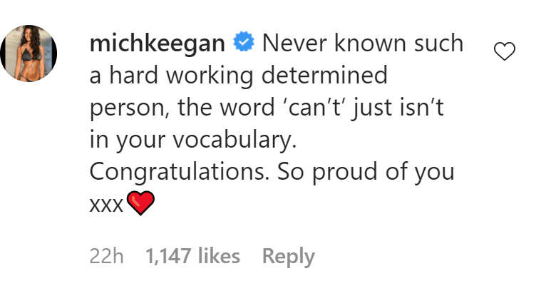 Mark's wife Michelle left a sweet comment on his Instagram post