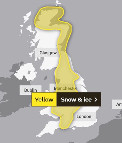 A yellow weather warning has been issued for much of the UK on Tuesday