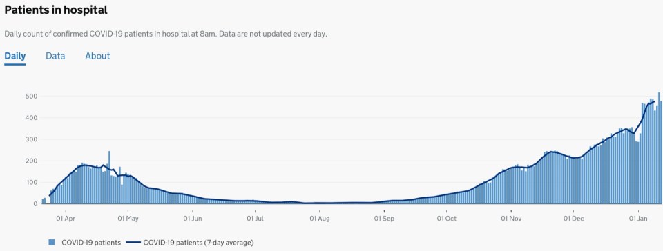 The graph above shows patients in hospital in Barking, Havering and Redbridge University Hospitals NHS Trust