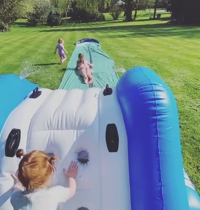 Luisa, 33, shared footage of her children playing on an inflatable water slide on Instagram last April, urging her fans to ‘stay home’