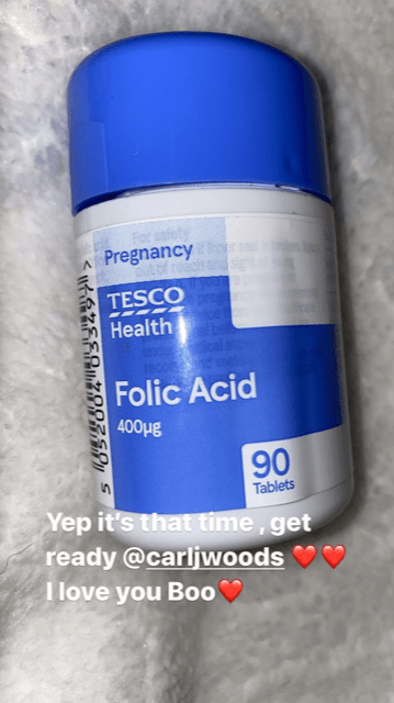 Katie shared a snap of the folic acids she was taking