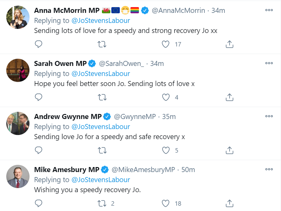 Labour MPs have messaged Ms Stevens on Twitter 