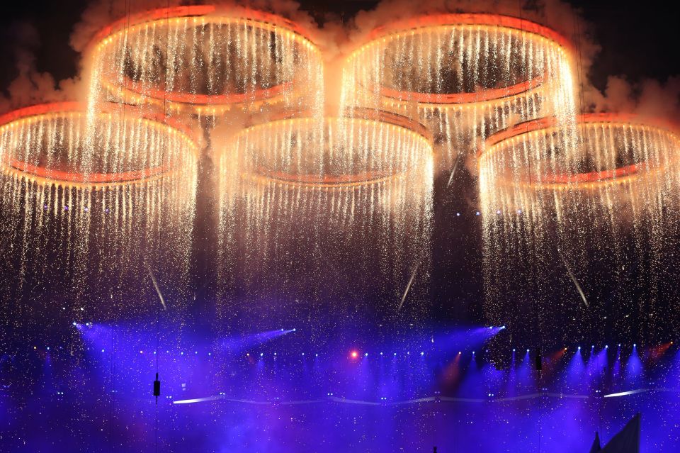 The Olympic rings were forged in front of the audience's eyes at the opening ceremony for London 2012