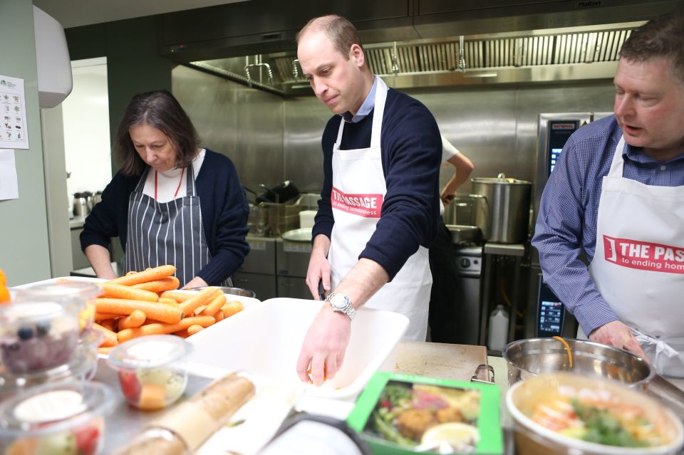 The Duke helped volunteers prepare lunch at the homelessness charity The Passage during a visit in February 2019 