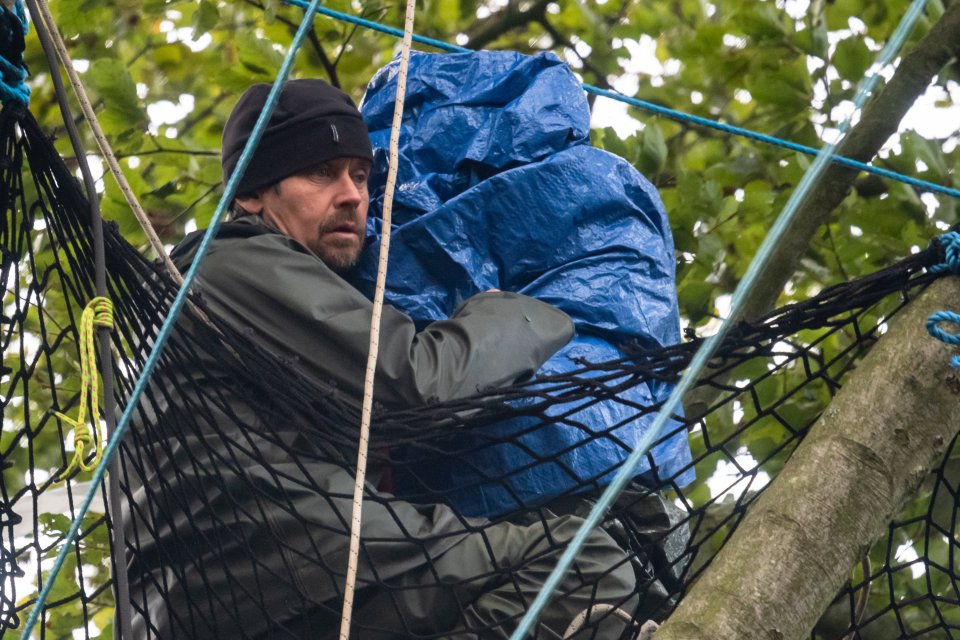 Veteran protester Swampy, pictured at a demonstration last year, is understood to have joined the campsite near Euston