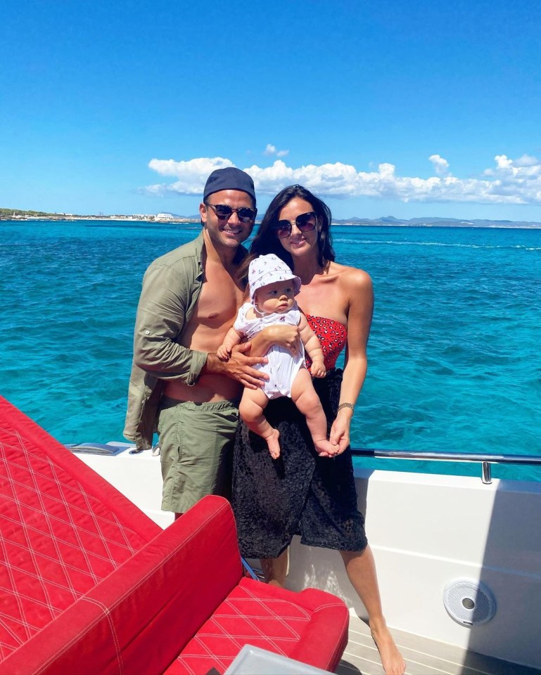 Lucy pictured with fiancé Ryan Thomas and their baby boy Roman 