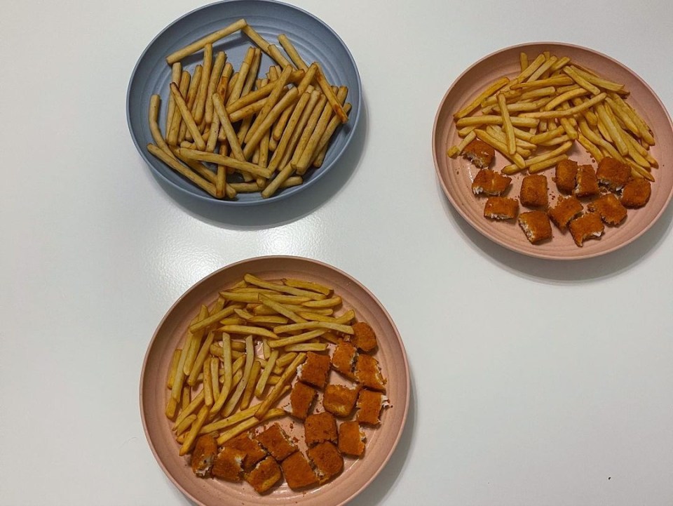 While they tucked into a traditional dinner, their children enjoyed fishfingers and chips