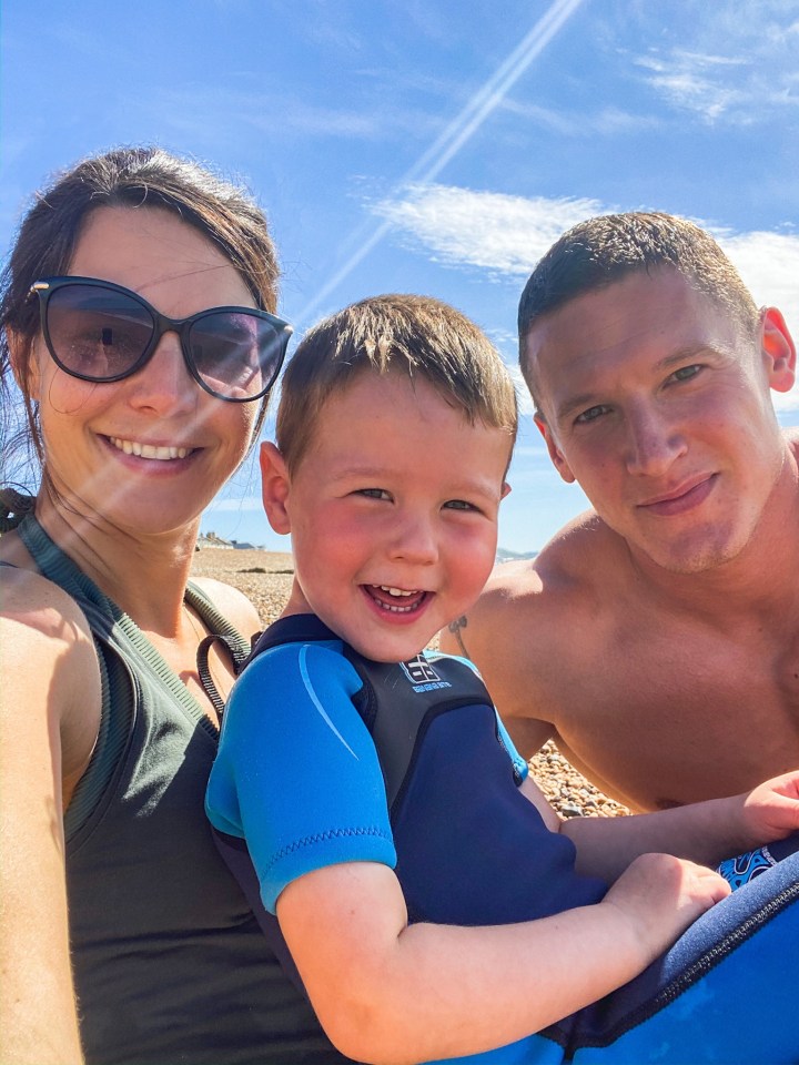 Matt with wife Sarah and their four-year-old son Luca