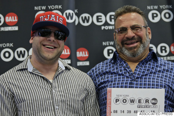 Anthony Perosi, right, with his son Anthony Perosi III - they split the winnings after they finally realised they'd won