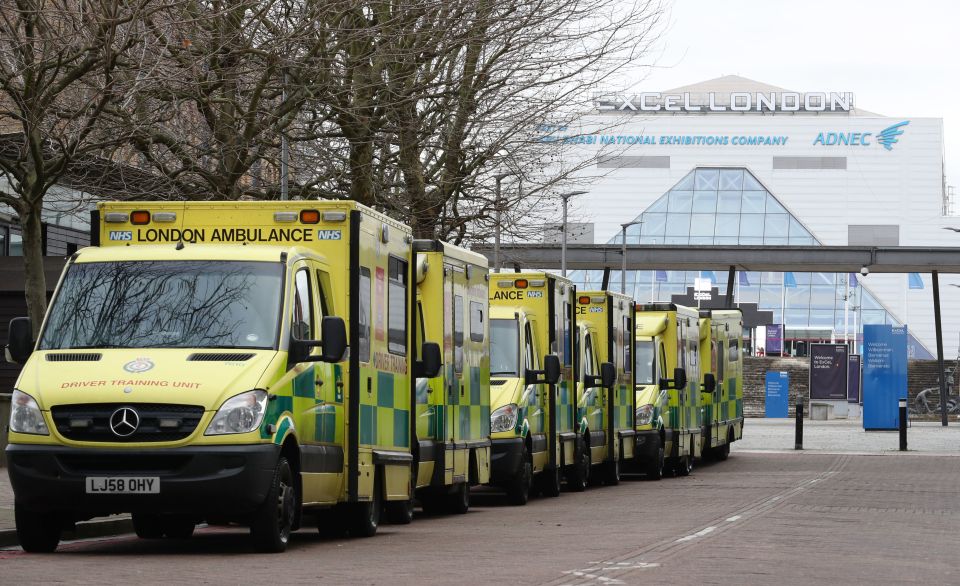 Ambulances queuing outside the London Nightingale at the weekend