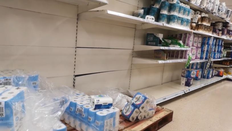 Stacks of loo roll had been diminished in some supermarkets 