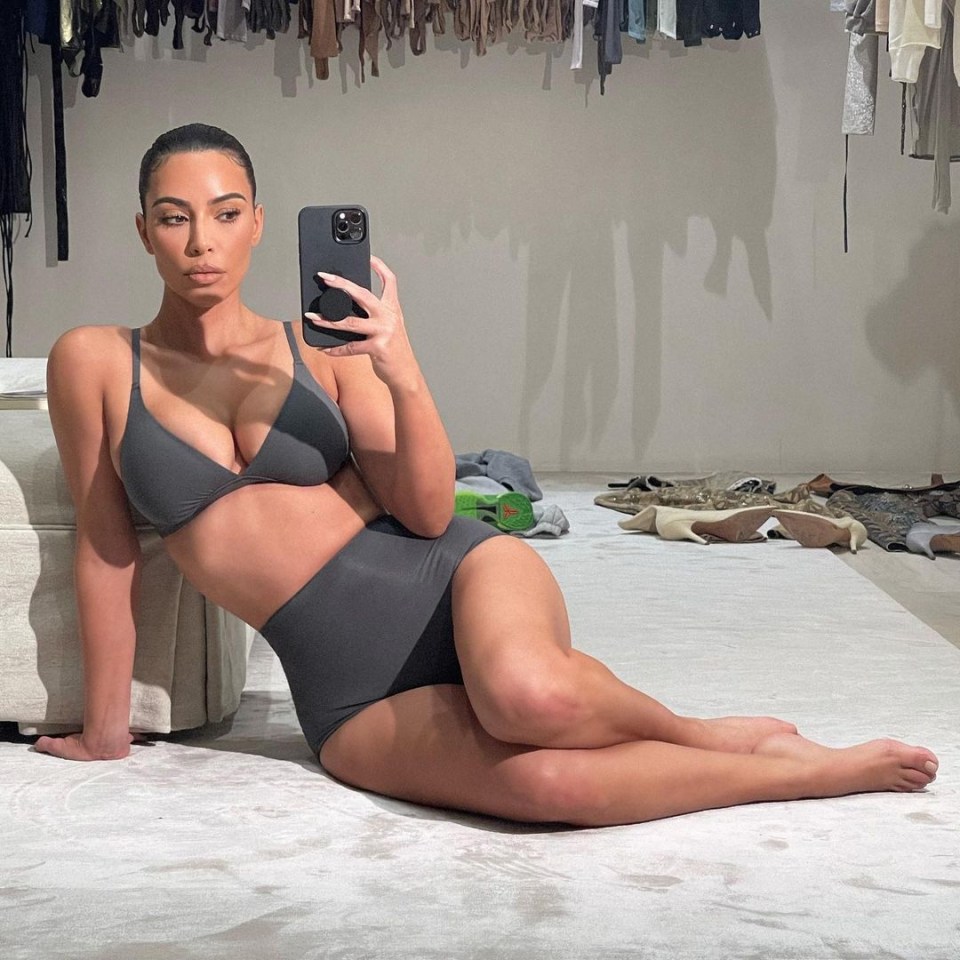 Kim Kardashian poses in a set of undies from her Skims range