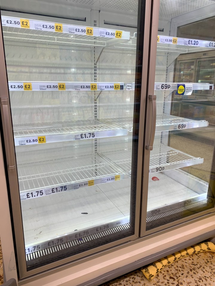 Empty fridge shelves in Tesco today