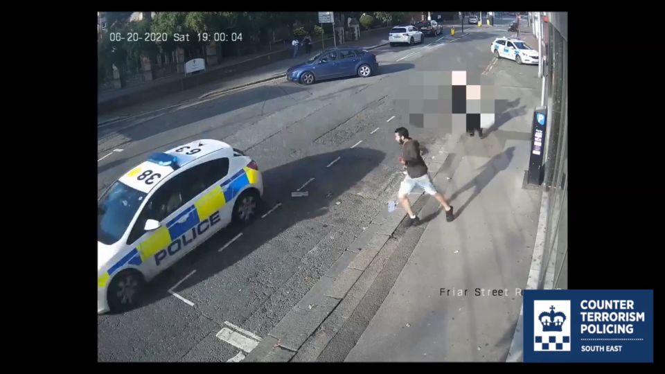 Police pursue him on foot after he runs off after the sick attack