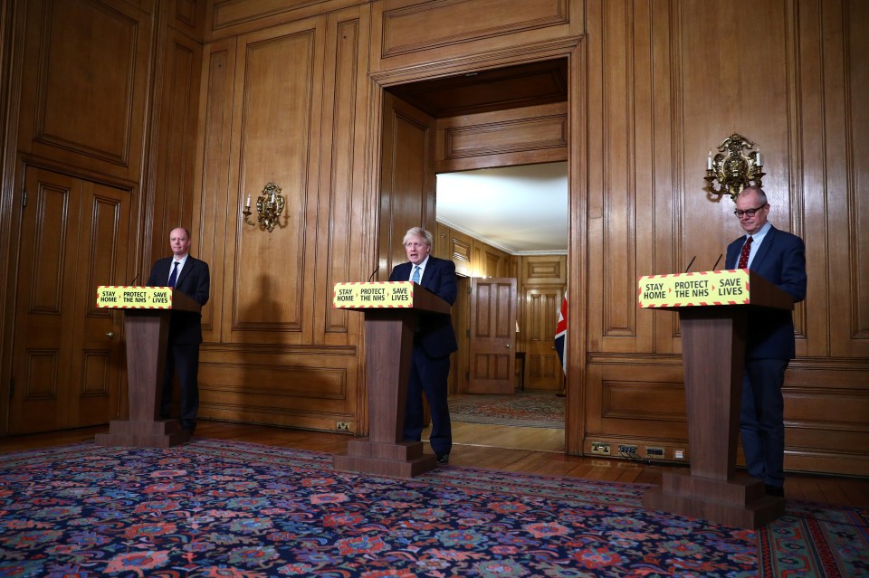 The PM was flanked at the briefing by his two top experts - Professor Chris Whitty, England's Chief Medical Officer, and Sir Patrick Vallance, the country's Chief Scientific Adviser