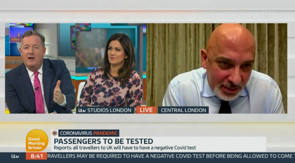 Piers Morgan and vaccine deployment minister Nadhim Zahawi had a shouting match over border tests on Good Morning Britain