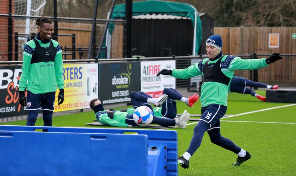 Mark Wright in training for Crawley ahead of their FA Cup tie against Leeds