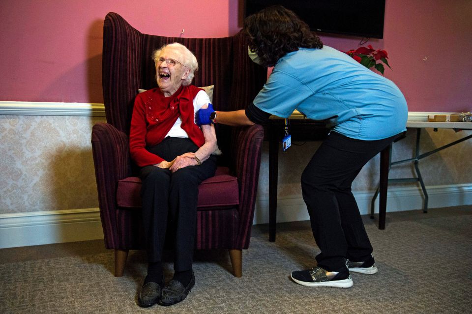 Ellen Prosser, 100, received the Oxford vaccine at her care home in Sidcup