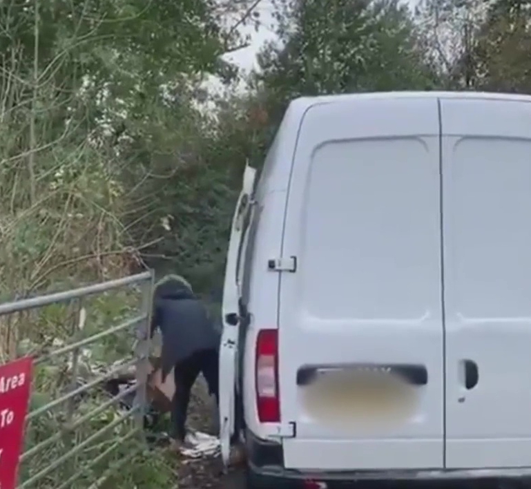 The man filming forced the fly-tipper to put all his rubbish back in the van 