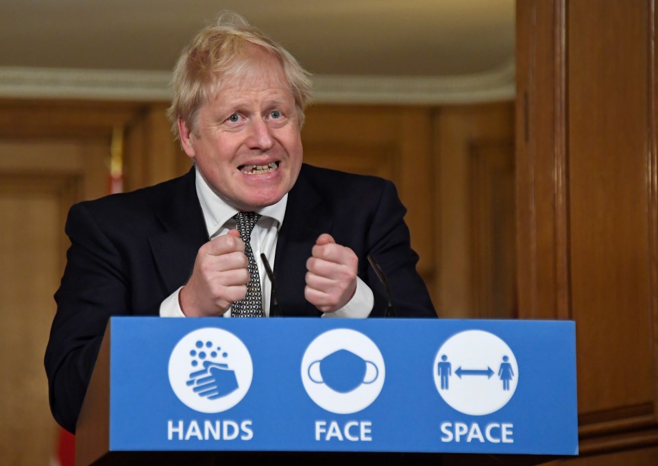 Boris Johnson makes his point at a recent Coronavirus press conference, London