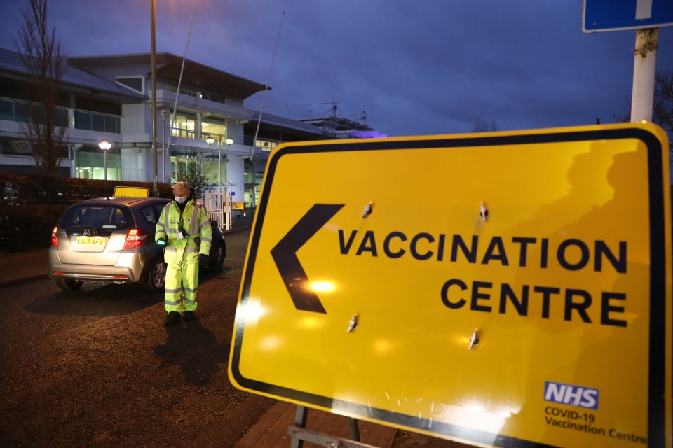 The Covid 19 vaccination hub at the Epsom Racecourse in Surrey this morning