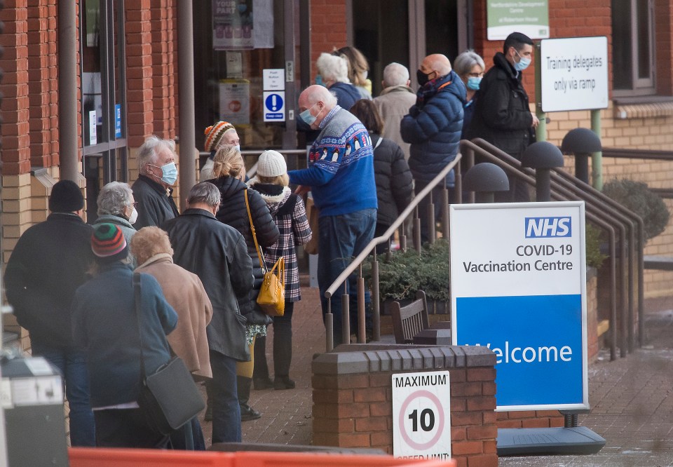 People queuing at the vaccination hub in Stevenage, which opened today