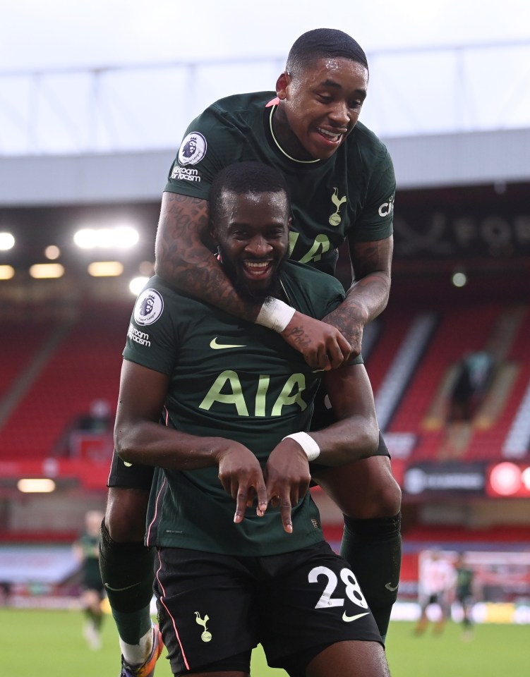 Bergwijn ignored the 'no hugging' rule as he celebrated Ndombele's strike