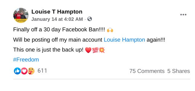 Louise Hampton bragged about swerving a 30-day Facebook ban