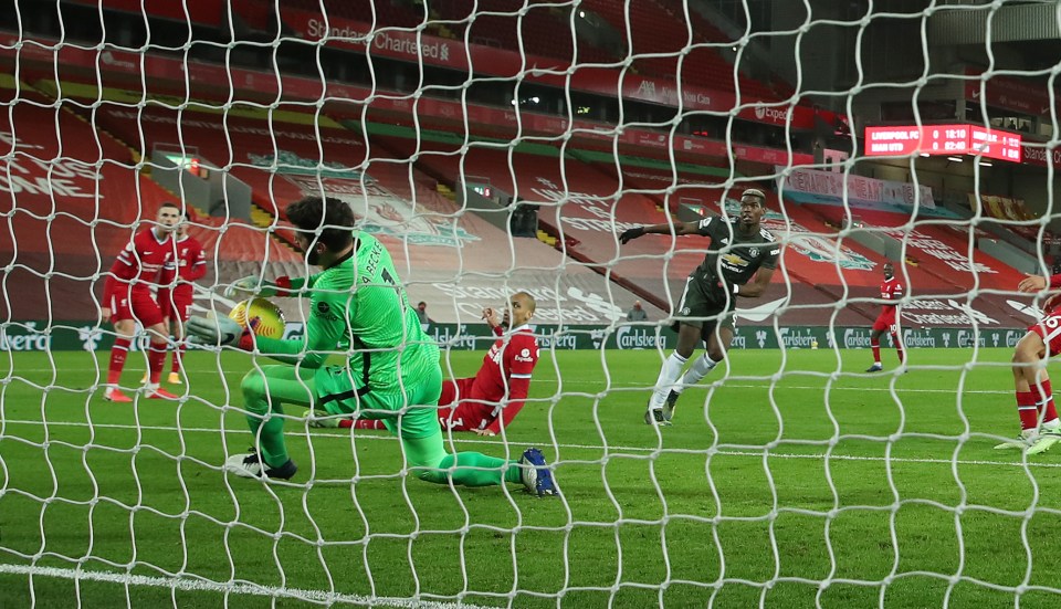 Pogba almost scored but for a superb save from Alisson in the Reds' goal