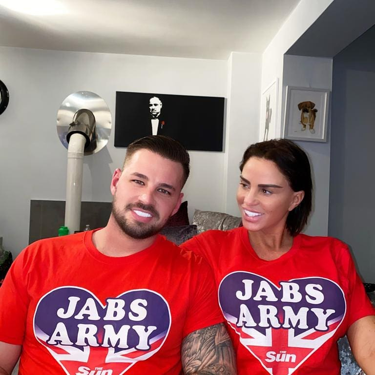 Katie Price and boyfriend Carl Woods joined The Sun's Jabs Army campaign