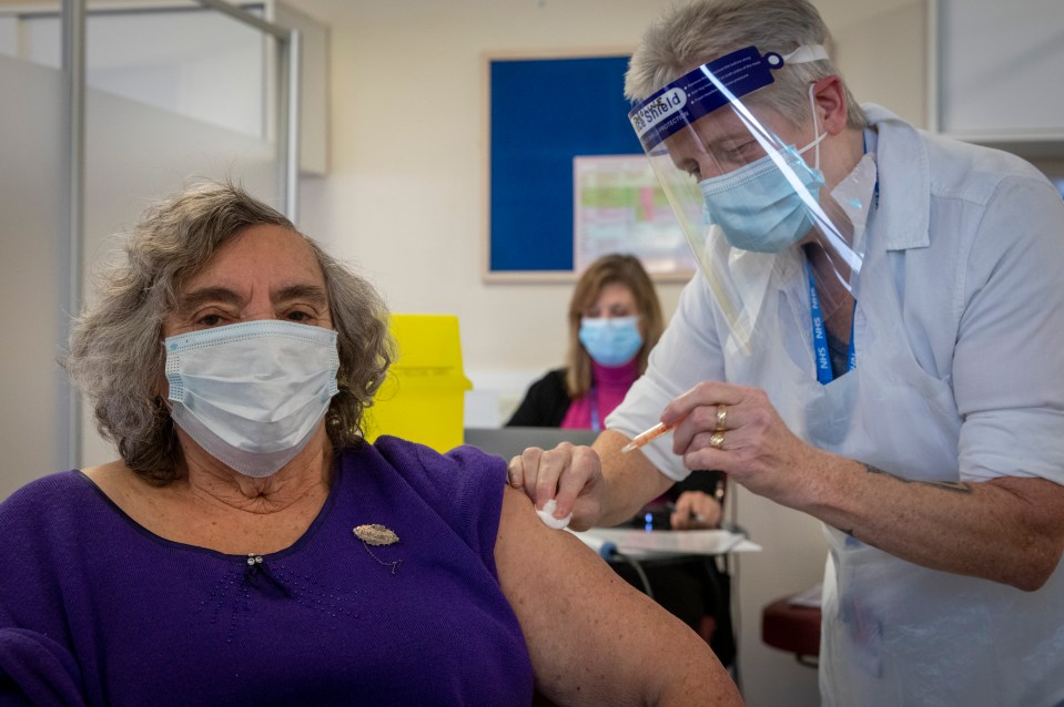 Margret Tucker receives the AstraZeneca vaccine at The Lodge Vaccination Centre in Essex On Monday 18th January 2021