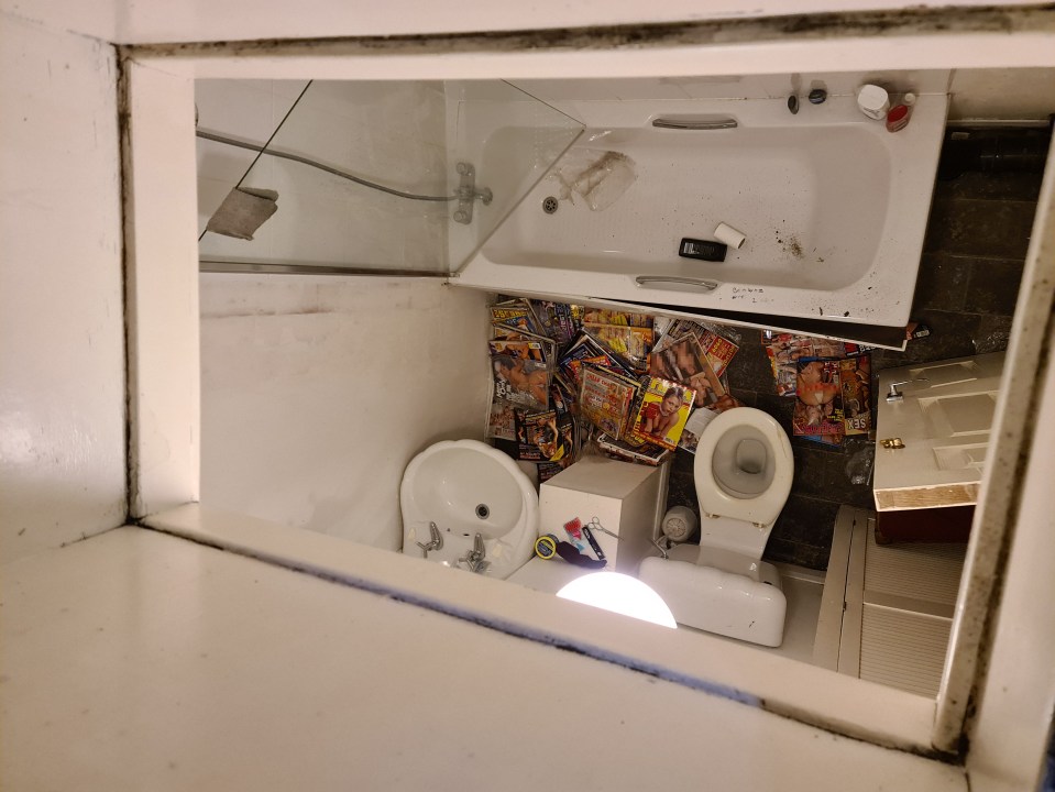 The pair had to climb up the bathroom door to get to the attic