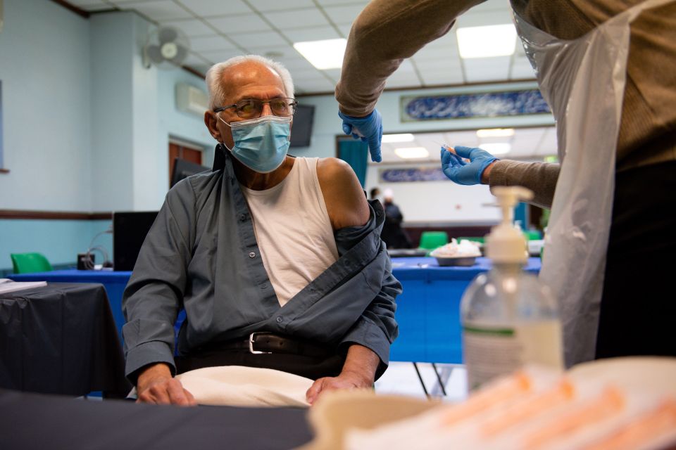 The 33 new vaccination sites add to the 17 already set up, including the Al Abbas Mosque, Birmingham, where Shoukatali Dahya, 80, is pictured getting his jab on January 21