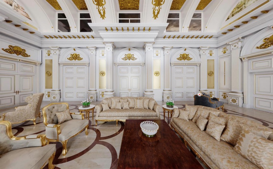 Pictures show a grand reception room at the palace