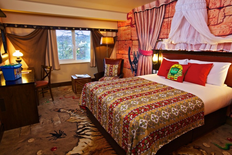 Stay in themed resort rooms close to the park