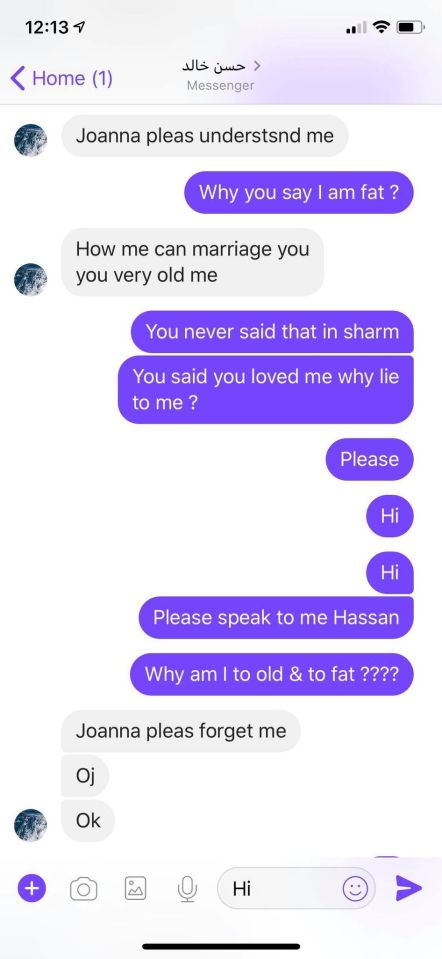 On a flight back to the UK, Hassan called her 'old and fat'