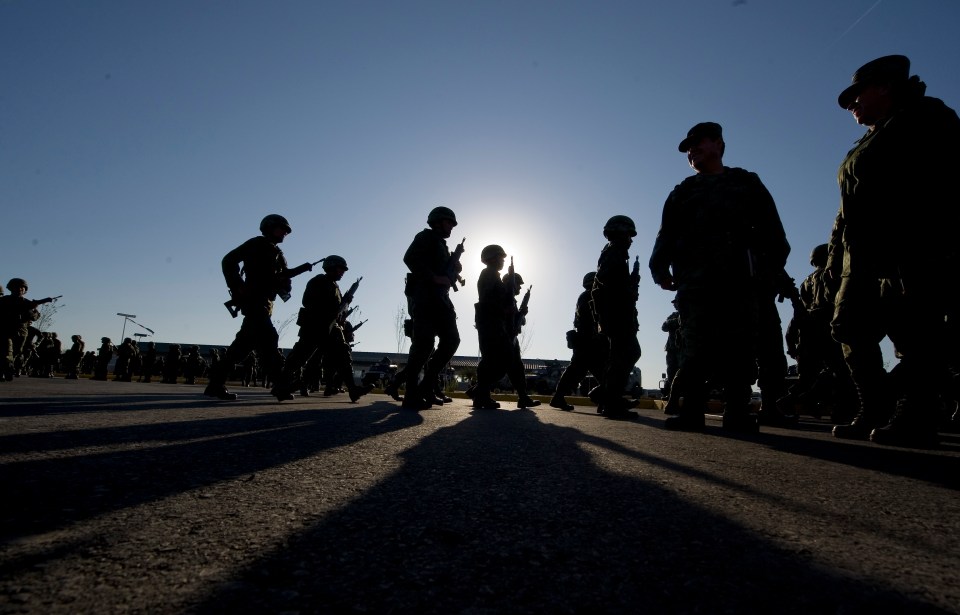 Mexican Army soldiers on patrol in Ciudad Mier, Tamaulipas state